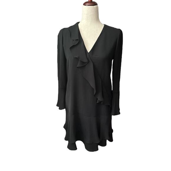 Parker Black Cocktail Party Ruffled V Neck Dress S - Picture 2 of 8